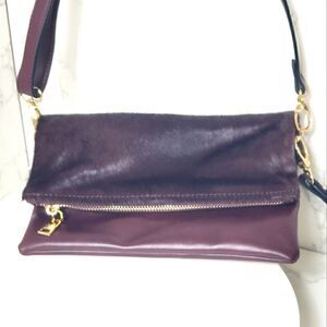 LA DIVA Leather & Faux Fur Envelope Crossbody Wristlet Bag